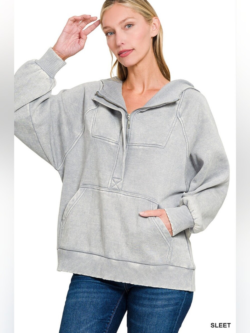 Zenana Sleet Fleece Oversized Hoodie Size Small